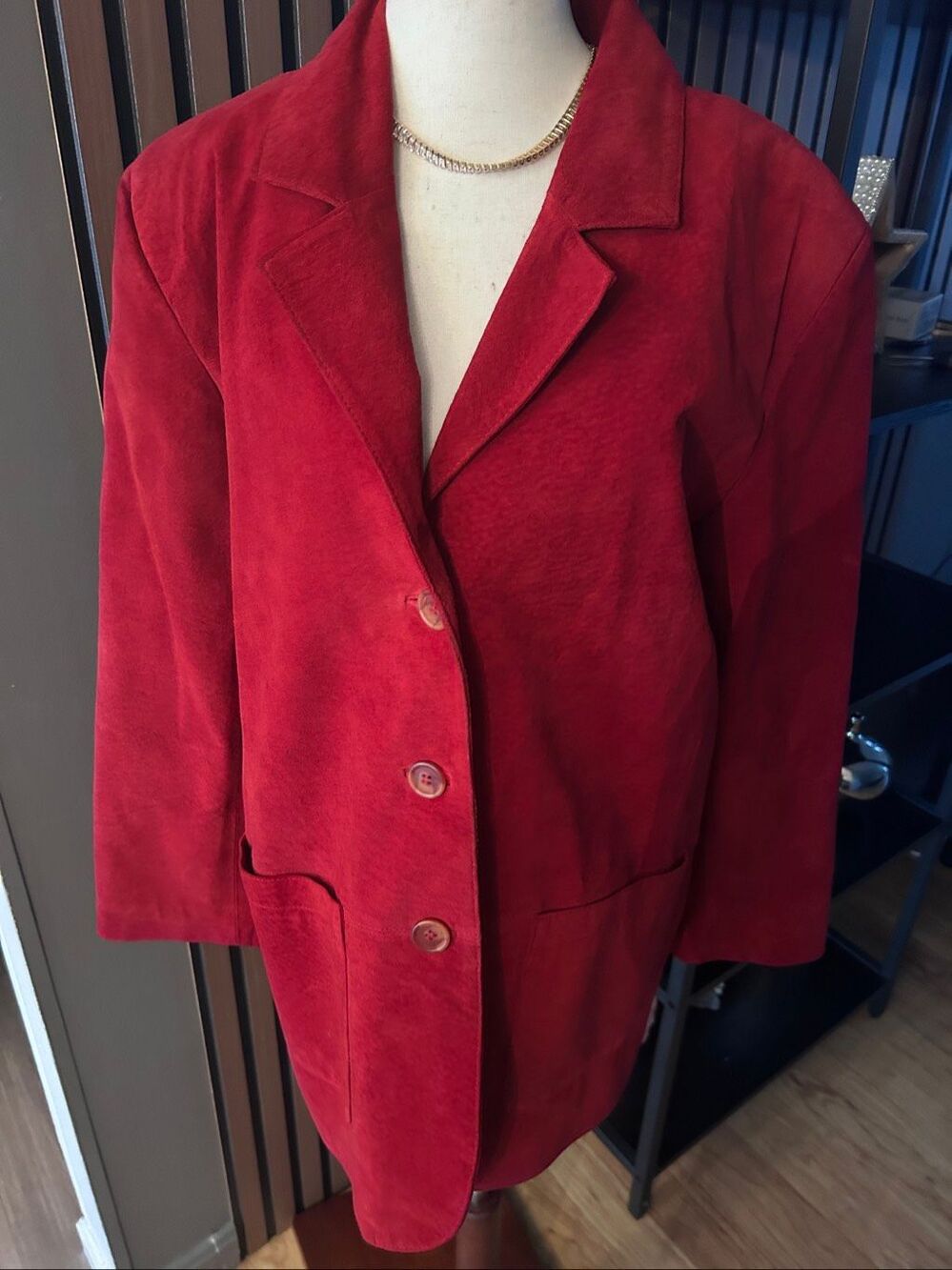 Red suede jacket size 12P stylish leather jacket